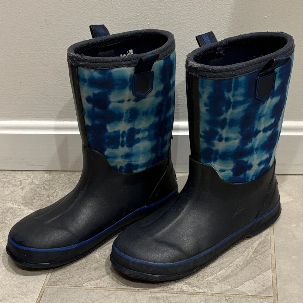 Lands End Kids Waterproof insulated Rain Boots - Blue Tie-Dye Upper 7